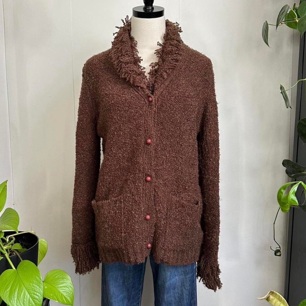 Vintage Carducci Brown Fuzzy Button Up Cardigan Penny Lane Boho Sweater Medium